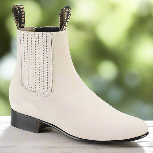 BA100 Hueso (Nubuck) - Botines Charros para Hombres / Men's Paddock Boots / Charro Boots / Chelsea Boots