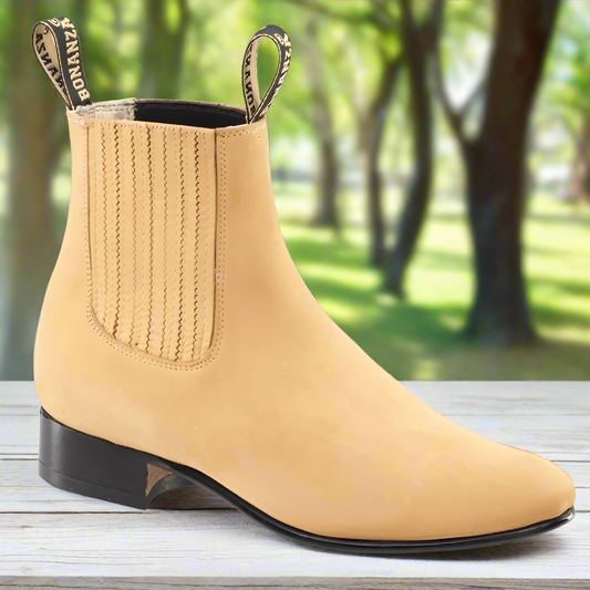 BA100 Miel (Nubuck) - Botines Charros para Hombres / Men's Paddock Boots / Charro Boots / Chelsea Boots