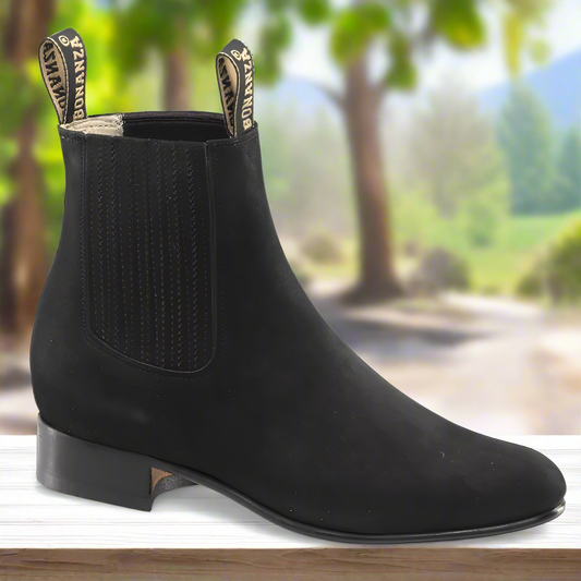 BW-100 Black (Nubuck) - Botines Charros para Hombres / Men's Paddock Boots / Charro Boots / Chelsea Boots