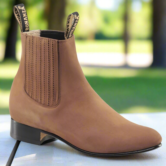 BW-100 Camel (Nubuck) - Botines Charros para Hombres / Men's Paddock Boots / Charro Boots / Chelsea Boots