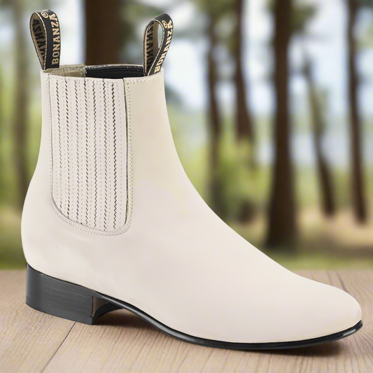BW-100 Hueso (Nubuck) - Botines Charros para Hombres / Men's Paddock Boots / Charro Boots / Chelsea Boots
