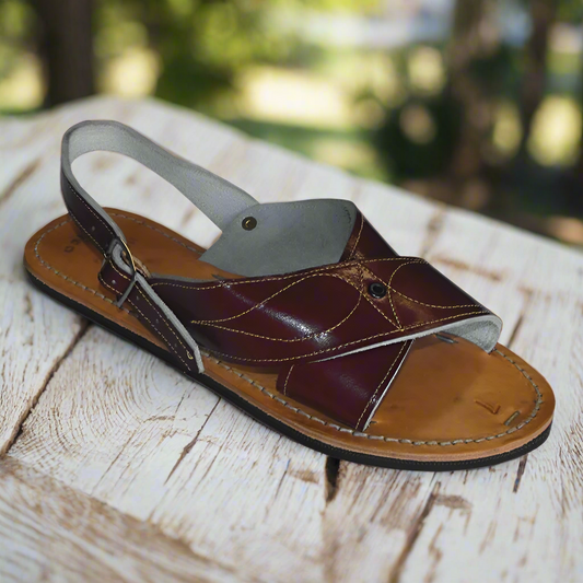 Ba-Cruzado Vino Huaraches artesanales de piel para Hombres / Leather Mexican Sandals for men