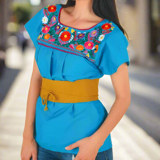 Blusa Bordada TM-77325 Blue Embroidered Blouse