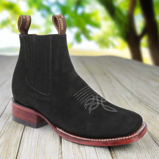Charro Boots Rodeo Style Botines de Charro Punta Rodeo TM-WD11-0744 Black (Nubuck)