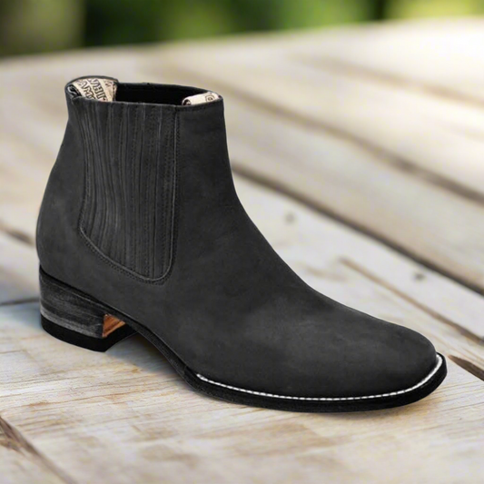 Charro Boots for Men Rodeo Style Botines de Charro Punta Rodeo TM-WD11-0739 Black (Nubuck)