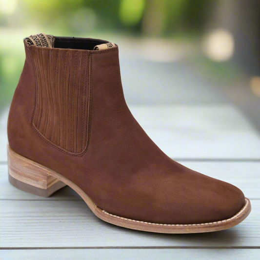 Charro Boots for Men Rodeo Style Botines de Charro Punta Rodeo TM-WD11-0741 Brown (Nubuck)