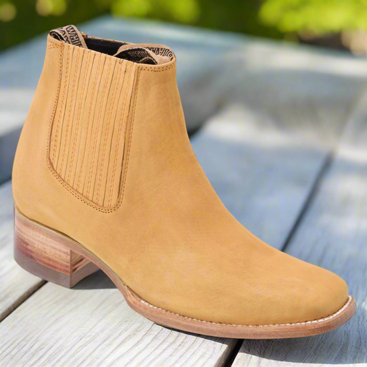 Charro Boots for Men Rodeo Style Botines de Charro Punta Rodeo TM-WD11-0742 Yellow Sand (Nubuck)