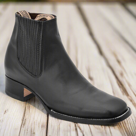 Charro Boots for Men Rodeo Style Botines de Charro Punta Rodeo TM-WD11-0746 Black