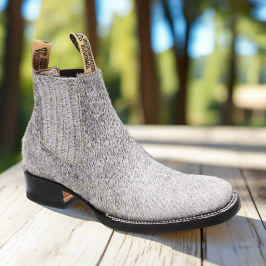Charro Boots for Men Rodeo Style Botines de Charro Punta Rodeo TM-WD11-0752 Grey Hair