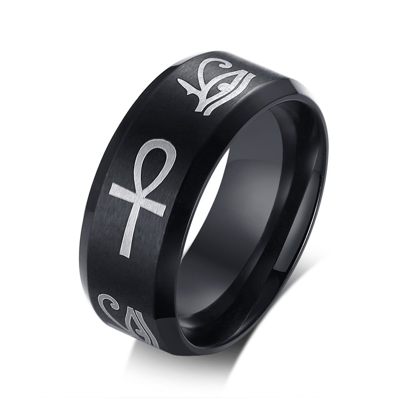 Anillo para Hombre o Mujer 8mm Men Ring Stainless Steel Wedding Jewelry Horus Anka Bible Medical