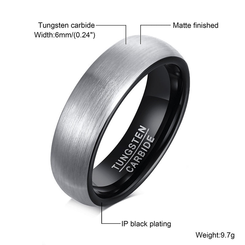 Anillo para Hombre o Mujer Basic 6mm Men Wedding Black Tungsten Carbide Ring, Matte Finished Minimalist Finger Bands Jewelry, Comfort Fit US Size