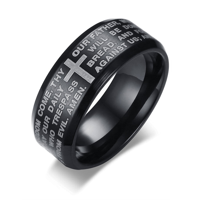 Anillo para Hombre o Mujer 8mm Men Ring Stainless Steel Wedding Jewelry Horus Anka Bible Medical