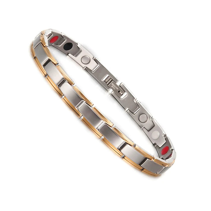 Men's Bracelet Pulsera para hombres Magnetic Bracelets Benefits Gold-color Chain Link Stainless Steel Couple Health Energy Magnetic Jewelry for Women Men