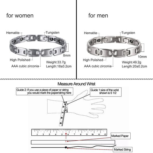 Men's Bracelet Pulsera para hombres Anti-scratch Tungsten Bracelet Cubic Zircone Health Energy Jewelry Couple Lovers Hematite Chain Tungsten Bracelet for Men Women