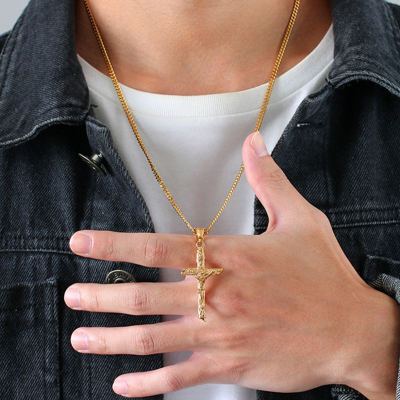 Pendiente y Collar para Hombre o Mujer Cross Necklace for Men Women gold color