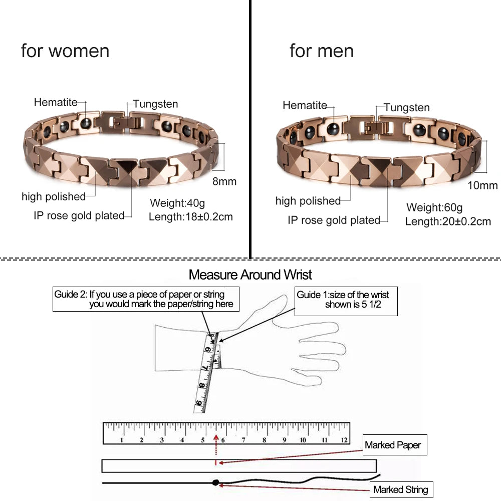 Men's Bracelet Pulsera para hombres Arrow Scratch-proof Tungsten Bracelet Men Magnetic Hematite Couple Tungsten Carbide Bracelets Benefits Rose Chain Link Bracelet