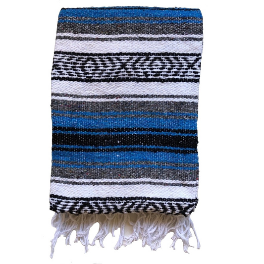 Mexican Serape Yoga Mat Picnic Blanket Zarape Mexican TM-Falsa-08 Blue
