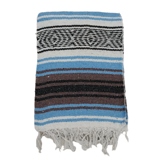 Mexican Serape Yoga Mat Picnic Blanket Zarape Mexican TM-Falsa-10 Blue