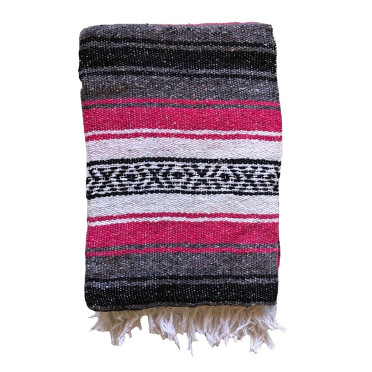 Mexican Serape Yoga Mat Picnic Blanket Zarape Mexicano TM-Falsa-07 Fuchsia