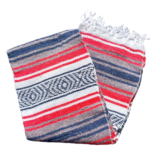 Mexican Serape Yoga Mat Picnic Blanket Zarape Mexicano TM-Falsa-23 Red