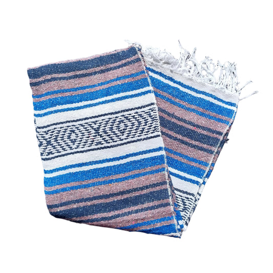 Mexican Serape Yoga Mat Picnic Blanket Zarape Mexicano TM-Falsa-25 Blue