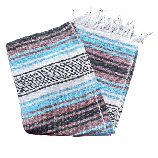 Mexican Serape Yoga Mat Picnic Blanket Zarape Mexicano TM-Falsa-26 Blue