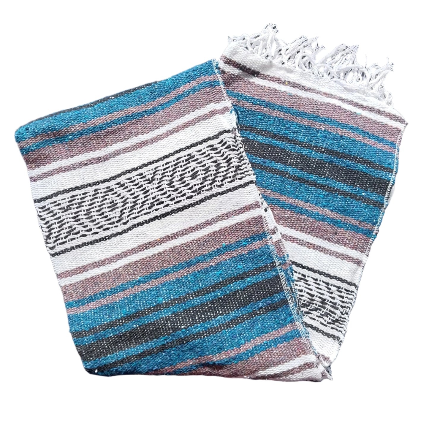 Mexican Serape Yoga Mat Picnic Blanket Zarape Mexicano TM-Falsa-28 Teal Blue