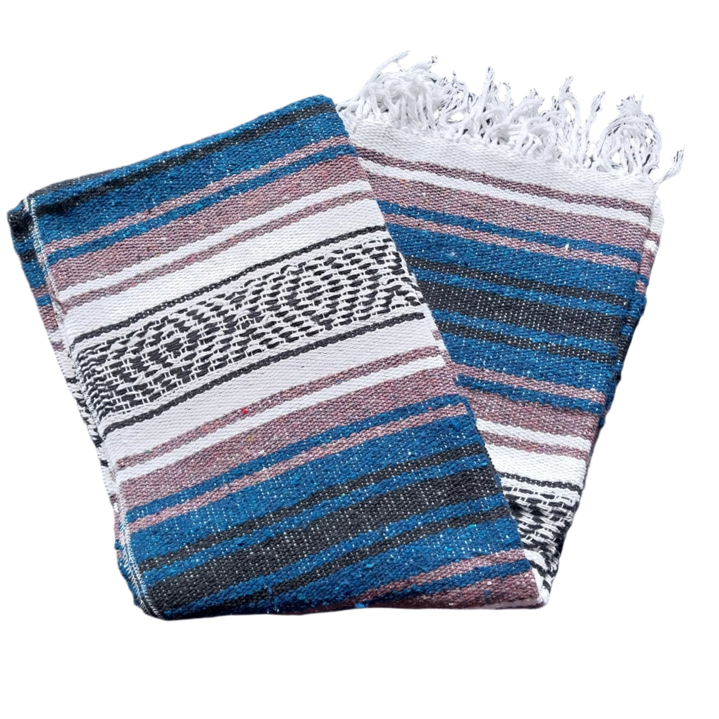 Mexican Serape Yoga Mat Picnic Blanket Zarape Mexicano TM-Falsa-29 Dark Blue