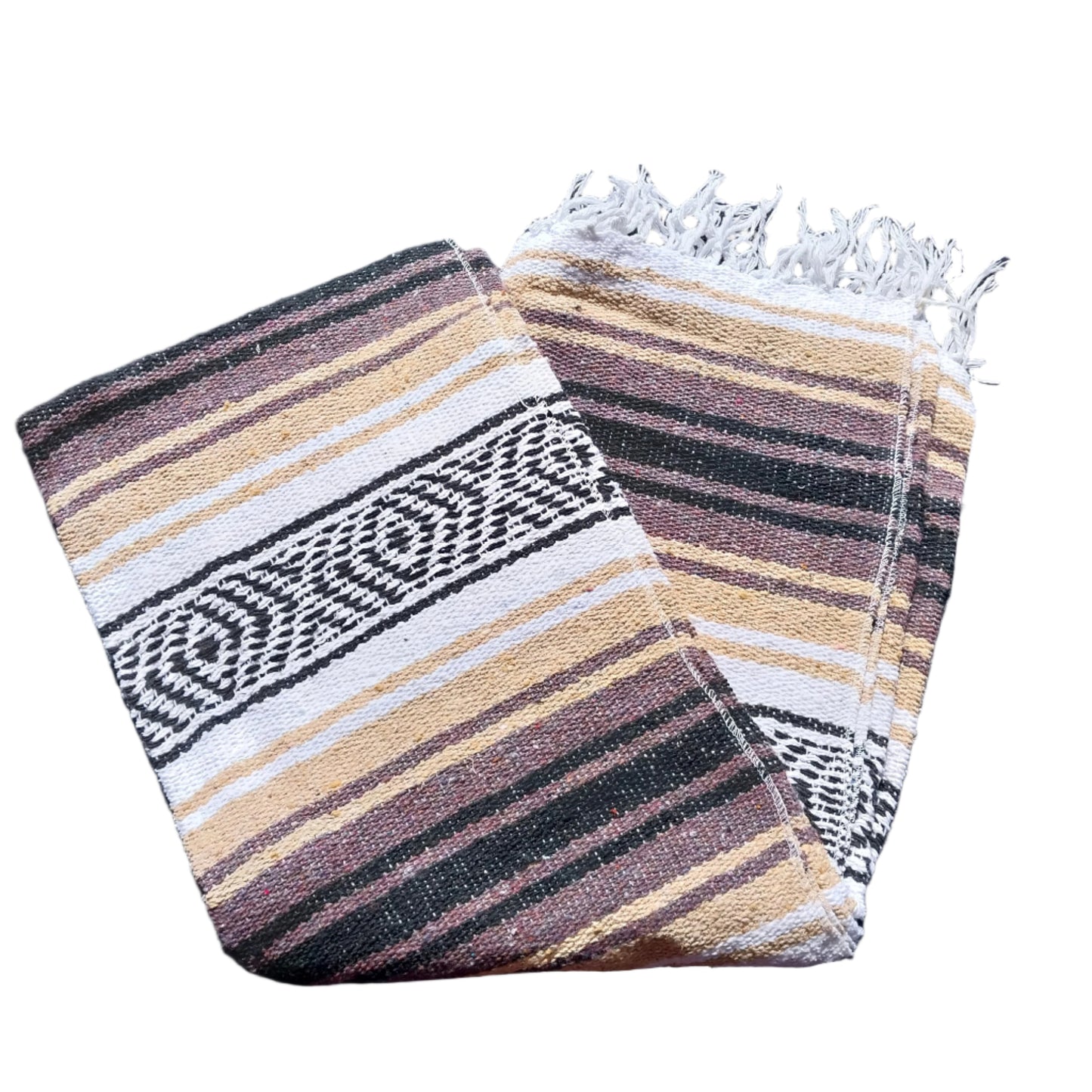 Mexican Serape Yoga Mat Picnic Blanket Zarape Mexicano TM-Falsa-30 Beige-Brown