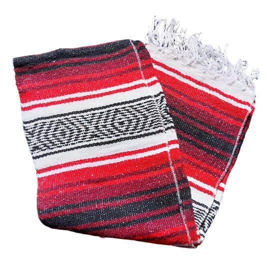 Mexican Serape Yoga Mat Picnic Blanket Zarape Mexicano TM-Falsa-36 Red-Wine
