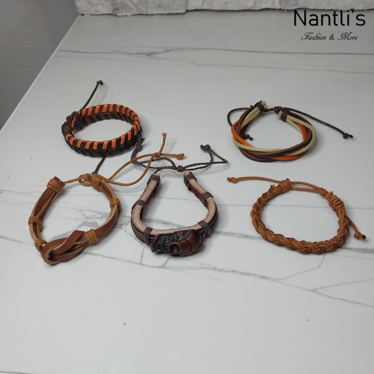 Leather Bracelets for Men or Women 5 Pieces Set Pulseras para hombres o Mujeres Set BR0008-5