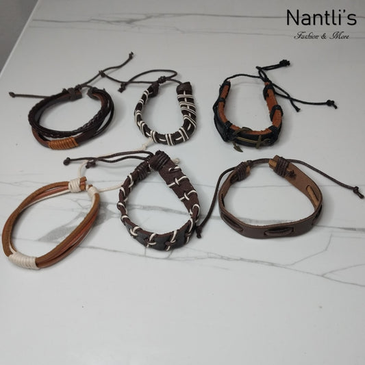 Leather Bracelets for Men or Women 6 Pieces Set Pulseras para hombres o Mujeres Set BR0015-6