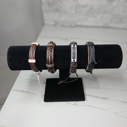 Leather Bracelets for Men or Women 4 Pieces Set Pulseras para hombres o Mujeres Set BR0017-4