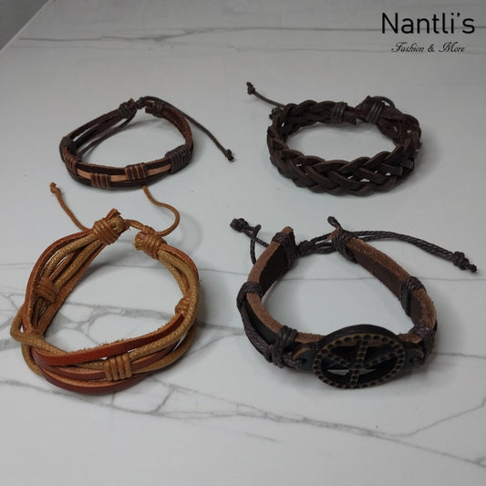 Leather Bracelets for Men or Women 4 Pieces Set Pulseras para hombres o Mujeres Set BR0021-4