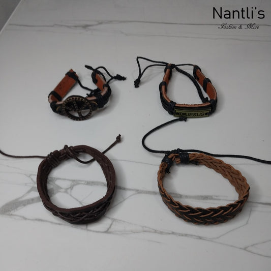 Leather Bracelets for Men or Women 4 Pieces Set Pulseras para hombres o Mujeres Set BR0023-4