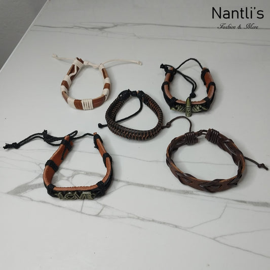 Leather Bracelets for Men or Women 5 Pieces Set Pulseras para hombres o Mujeres Set BR0025-5