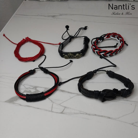 Leather Bracelets for Men or Women 5 Pieces Set Pulseras para hombres o Mujeres Set BR0033-5