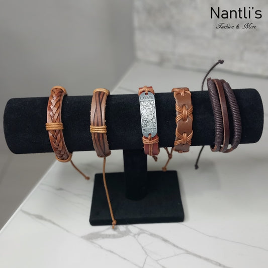 Leather Bracelets for Men or Women 5 Pieces Set Pulseras para hombres o Mujeres Set BR0036-5