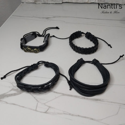 Leather Bracelets for Men or Women 4 Pieces Set Pulseras para hombres o Mujeres Set BR0042-4