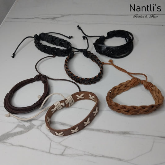 Leather Bracelets for Men or Women 6 Pieces Set Pulseras para hombres o Mujeres Set BR0047-6