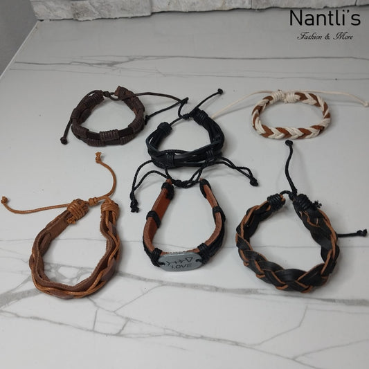 Leather Bracelets for Men or Women 6 Pieces Set Pulseras para hombres o Mujeres Set BR0048-6