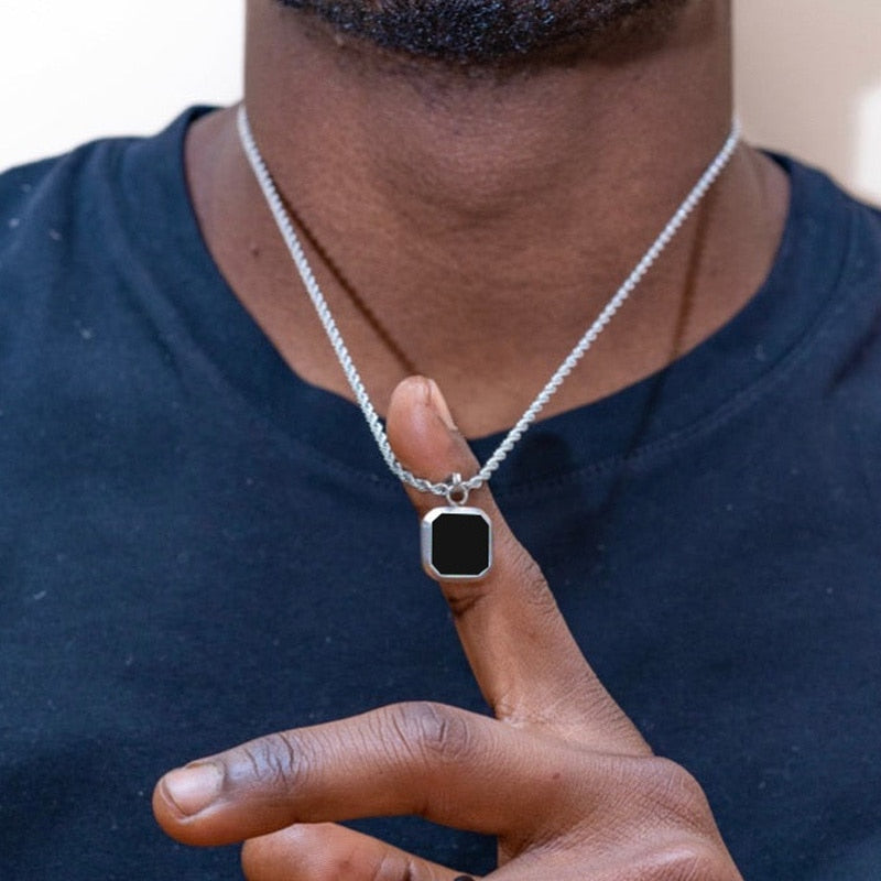 Pendiente y Collar para Hombre 2pcs Necklaces Set for Men black