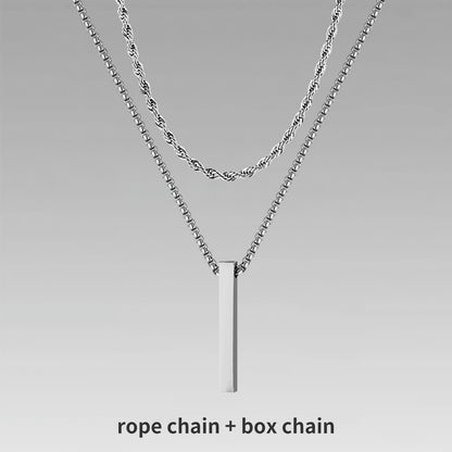 Pendiente y Collar para Hombre 3D Vertical Bar Necklaces for Men rope chain silver color
