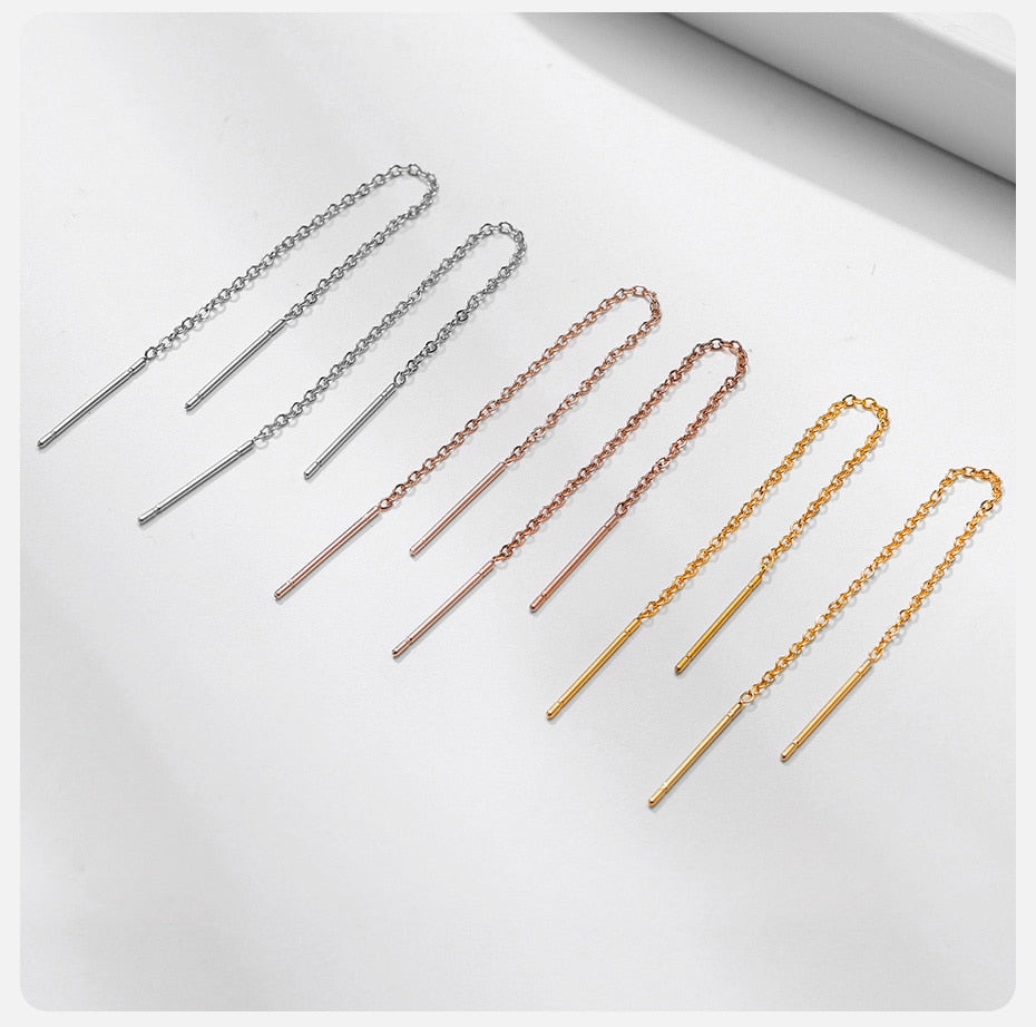 Aretes para mujeres Delicate Japan Korean Long Tassel Linear Chain Earrings for Women, Stainless Steel Ear Line Threader Dangle Earring