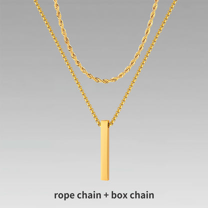 Pendiente y Collar para Hombre 3D Vertical Bar Necklaces for Men rope chain gold color