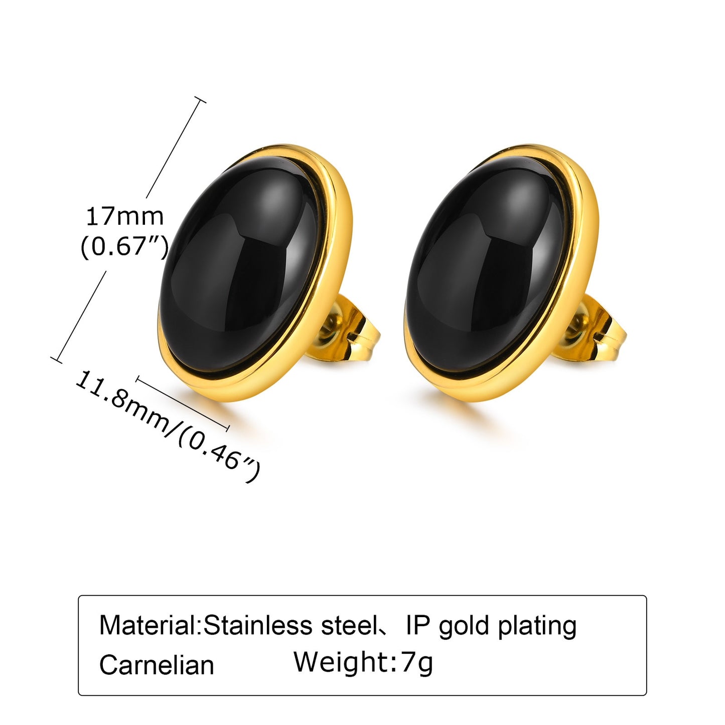 Aretes para mujeres Retro Oval Black Natural Stone Stud Earrings for Women Gifts Jewelry, Gold Color Stainless Steel Ear Fashion Accessory