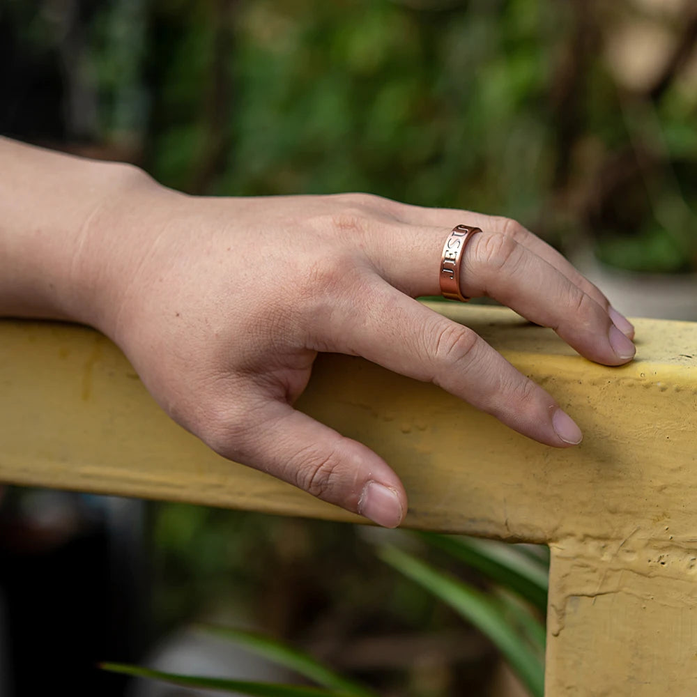 Anillo para Hombres o Mujeres Ring for Men or Women Pure Copper Magnetic Rings JESUS Open Cuff Adjustable 6mm Resizable Finger Ring