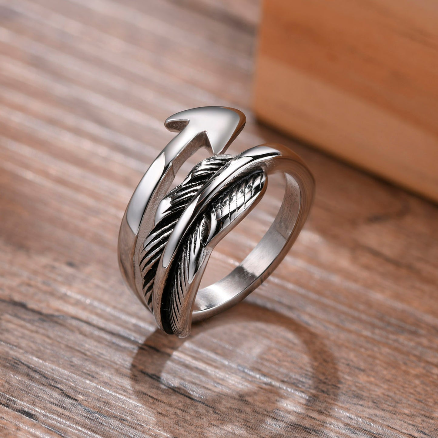 Anillo para Hombre o Mujer Vintage Feather Ring Men Jewelry Stainless Steel Biker Style Hand Polishing US Size 7 8 9 10 11 12