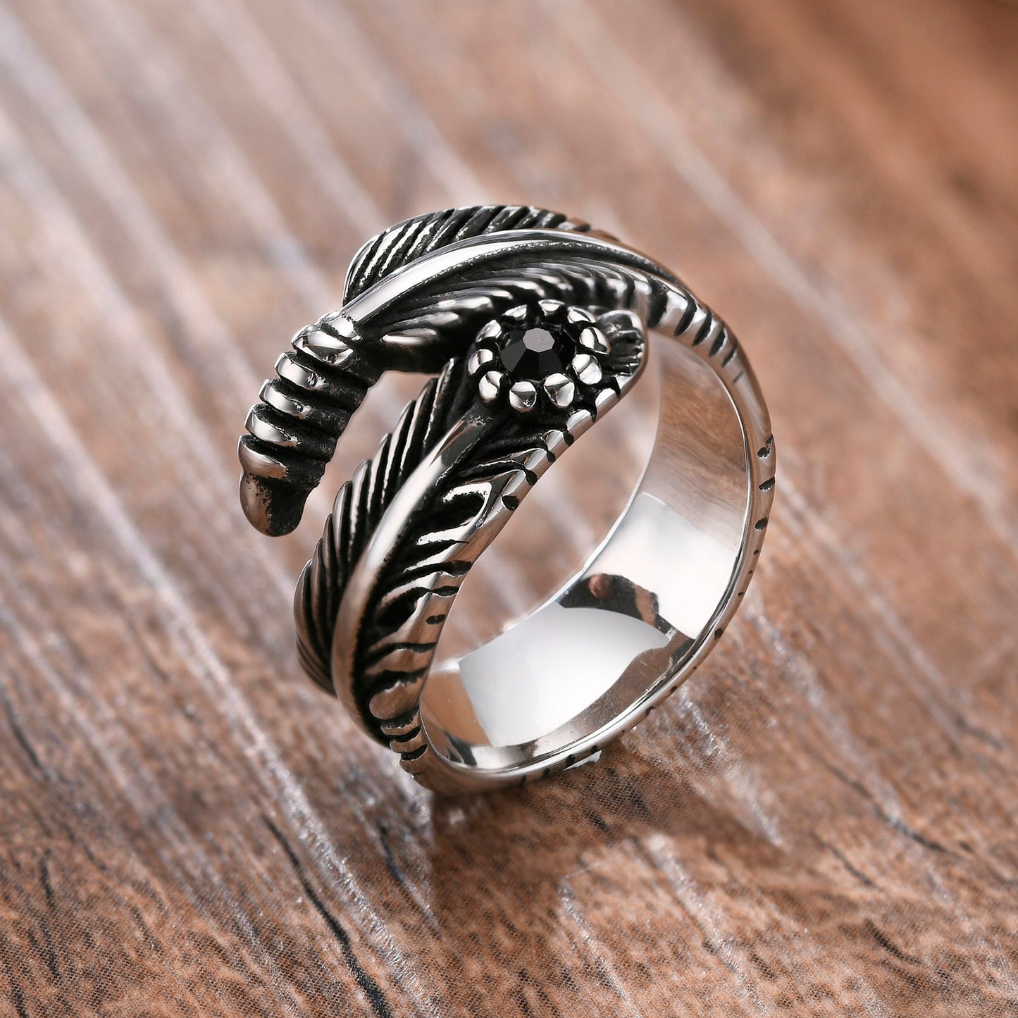 Anillo para Hombre o Mujer Vintage Feather Ring Men Jewelry Stainless Steel Biker Style Hand Polishing US Size 7 8 9 10 11 12