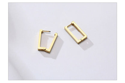 Aretes para mujeres Minimalist Square Hoop Earrings for Women, Gold Color Stainless Steel Rectangle Ear Jewelry, Chic Simple Geometric Jewelry
